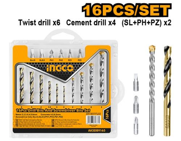 Bộ 16 mũi khoan và mũi bắt vít AKSDB9165