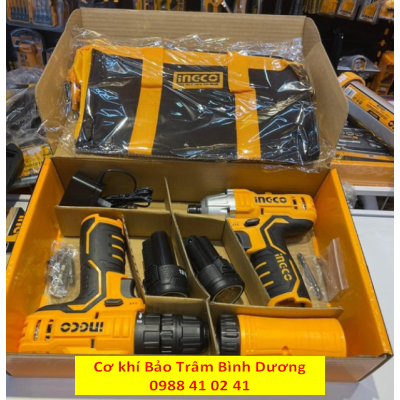 INGCO23_Bộ combo máy siết vít pin, khoan pin và đèn CKLI1203
