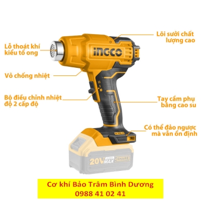 INGCO23_Thân máy khò nhiệt, máy thổi hơi nóng dùng pin HGLI2002