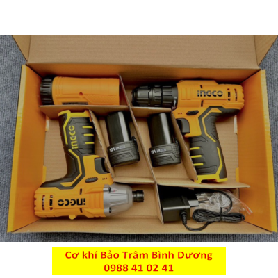 INGCO23_Bộ combo máy siết vít pin, khoan pin và đèn CKLI1203